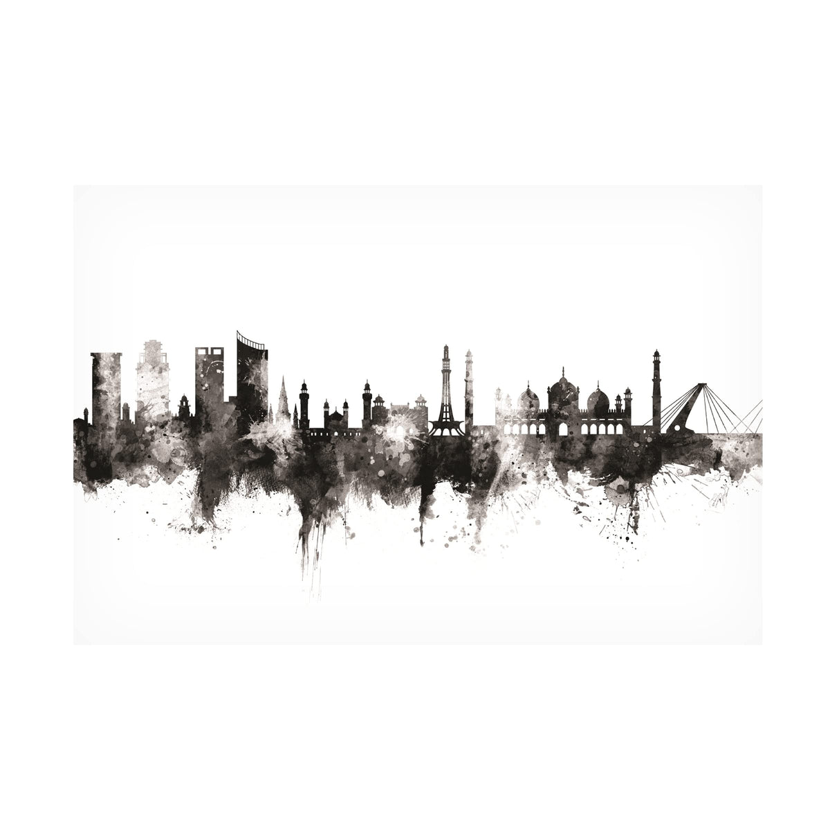 Skyline of Pakistan in grey ink impressions
