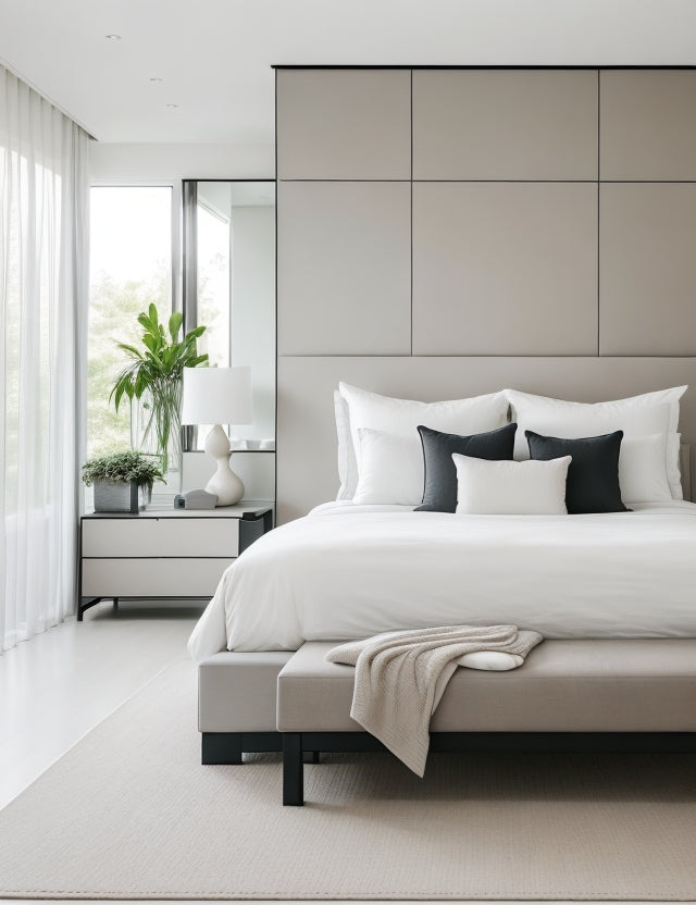 efined simplicity and contemporary elegance as you enter modern master bedroom. Uncluttered and thoughtfully designed, this master bedroom embodies the essence of minimalism,