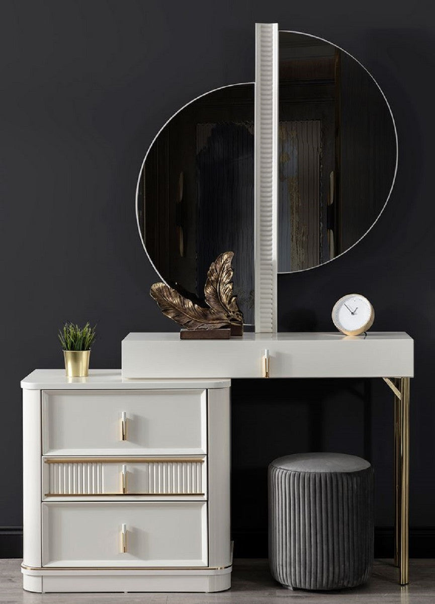 Abstract Modern Design Dressing Table with Drawers and Circular Mirror