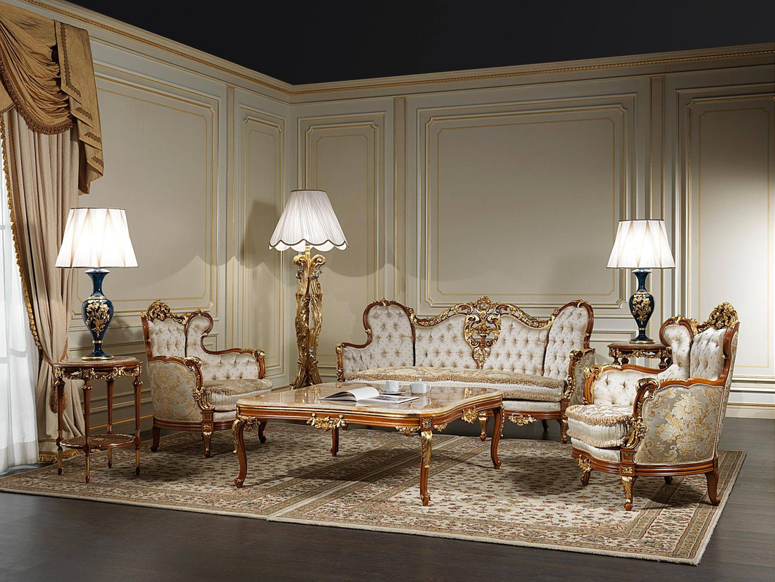 Victorian Gold and White Sofa Set 