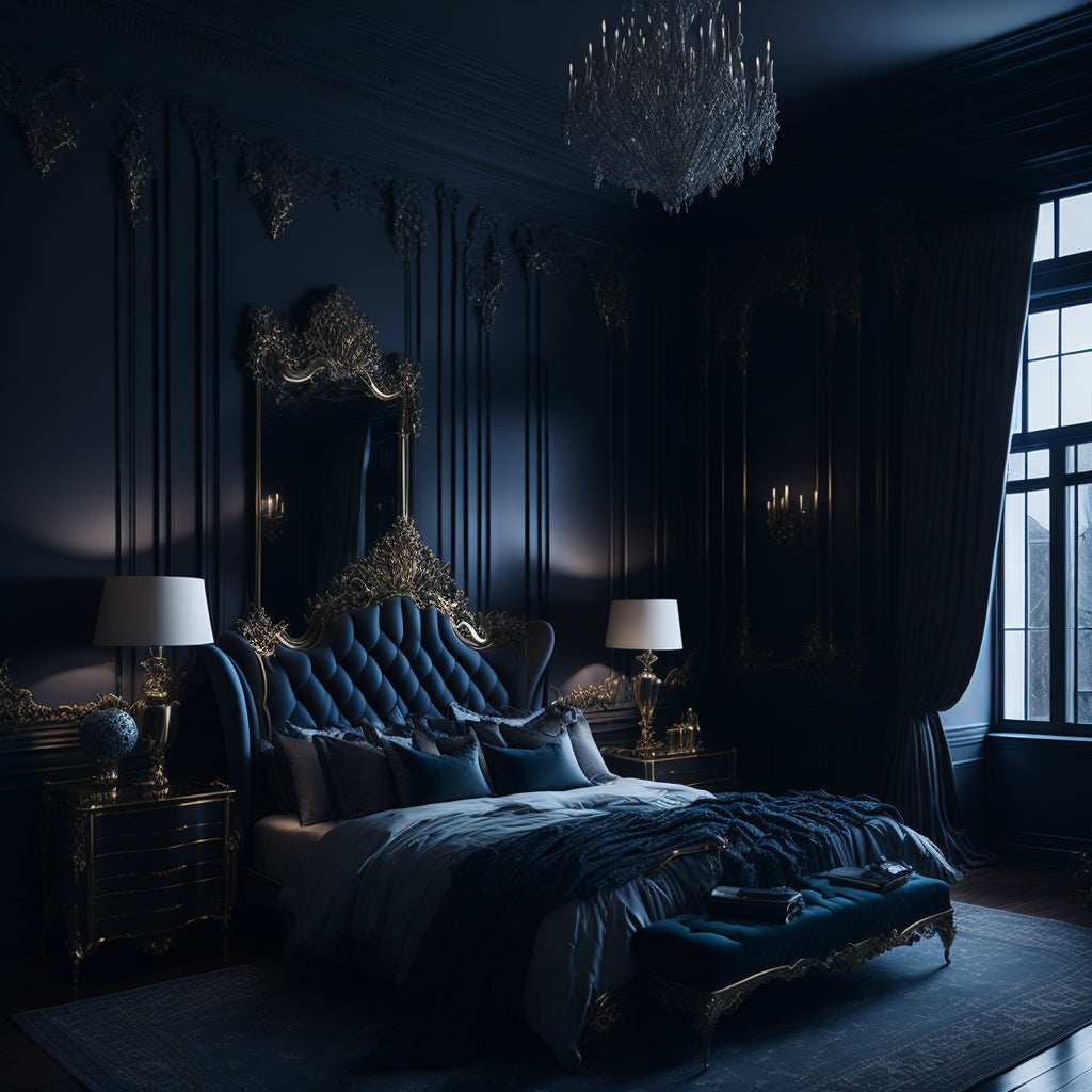 modern luxury royal very extra large bedroom, Victorian era, minimalist style mcgee and co, interior design, photorealistic surfaces, reflections, and lighting effects, use rich textures and soft colors to create a sense of opulence