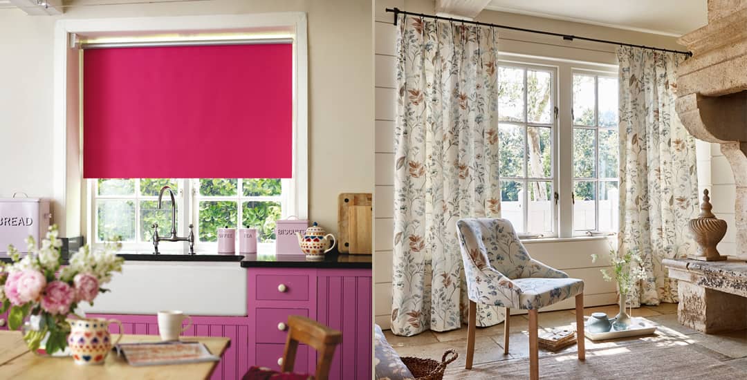 Blinds and Curtains on windows side by side contrast